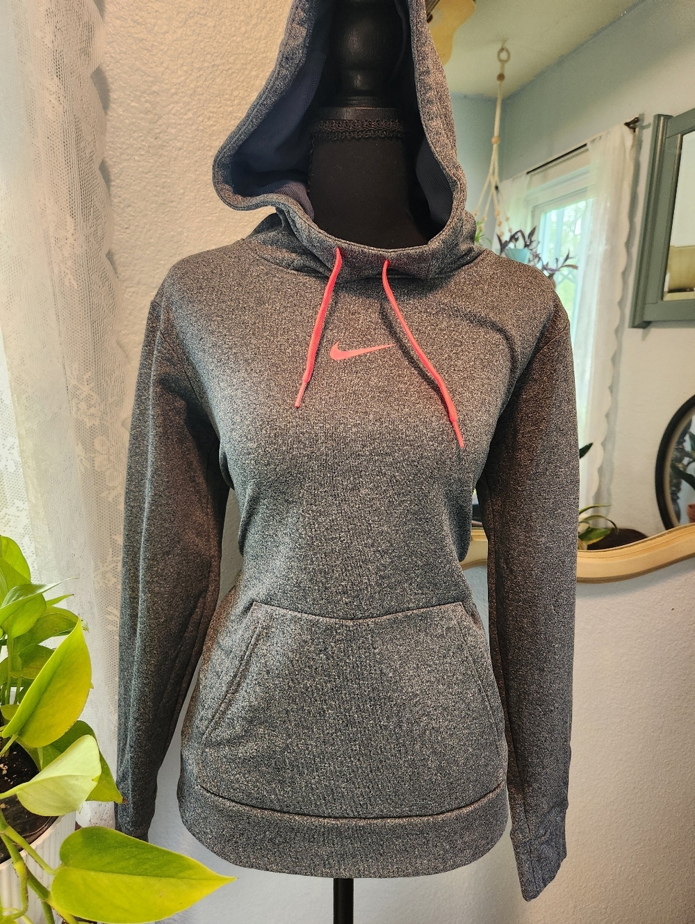 Nike Heather Gray Hoodie with Pink Details